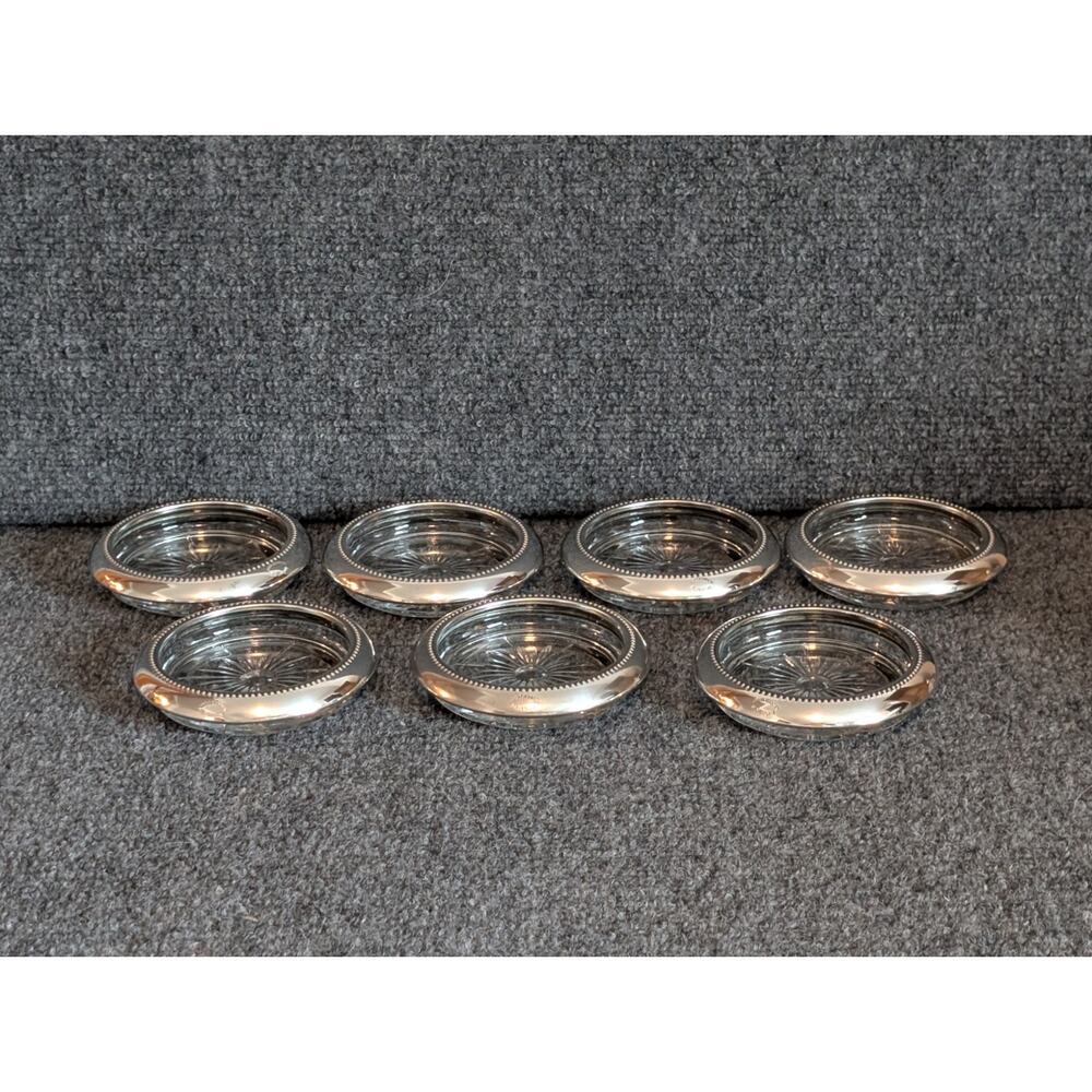 Vintage Regency Style Crystal Silverplate Coasters Set of 7 By WeS Blankinton - Picture 2 of 10